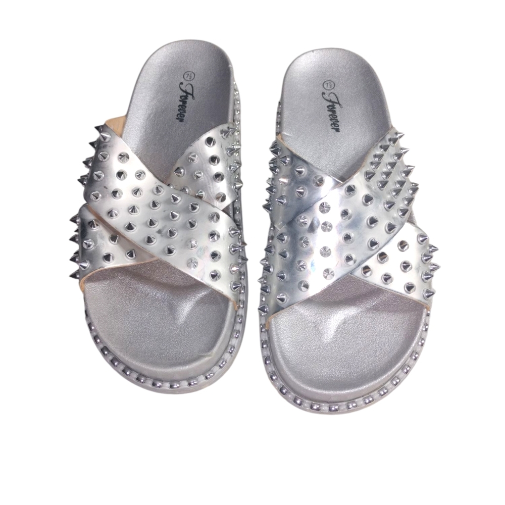 Forever 21 Silver Studded Women's Slides
